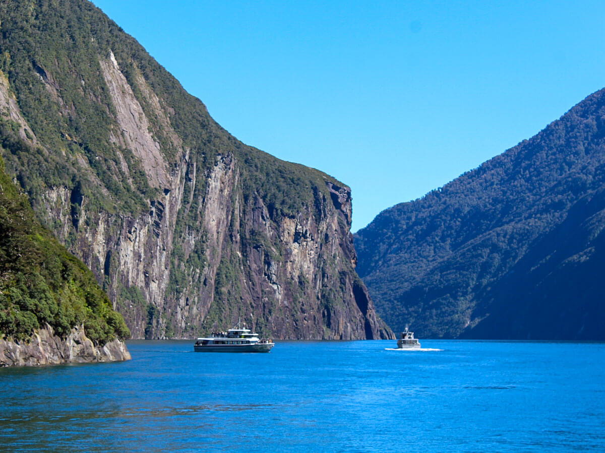 Boats at Milford Sound New Zealand