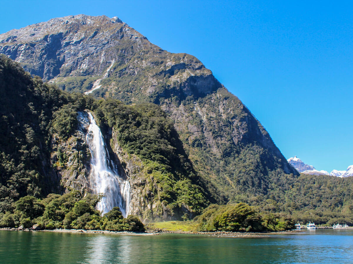 Waterfall at Milford Sound New Zealand